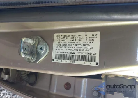 2006 Honda Accord 2.4 Lx from USA, damaged, VIN 1HGCM56466A095242
